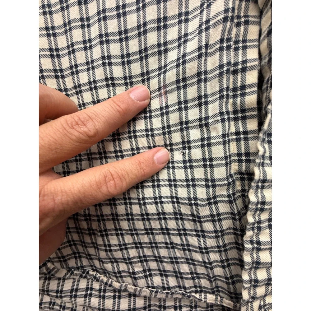 Ralph Lauren Blake Shirt Mens XL Plaid Cotton Button Down Long Sleeve Cream Navy